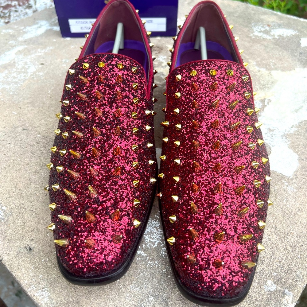 Mens Sparkly Burgundy Glitter Ultra Spikes Loafers After Midnight 6788 Sz 12